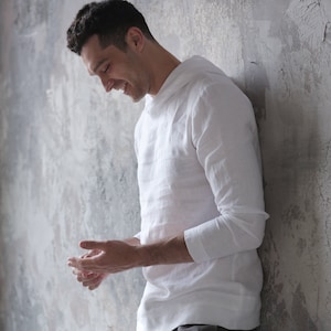 Mens white top linen hoodie