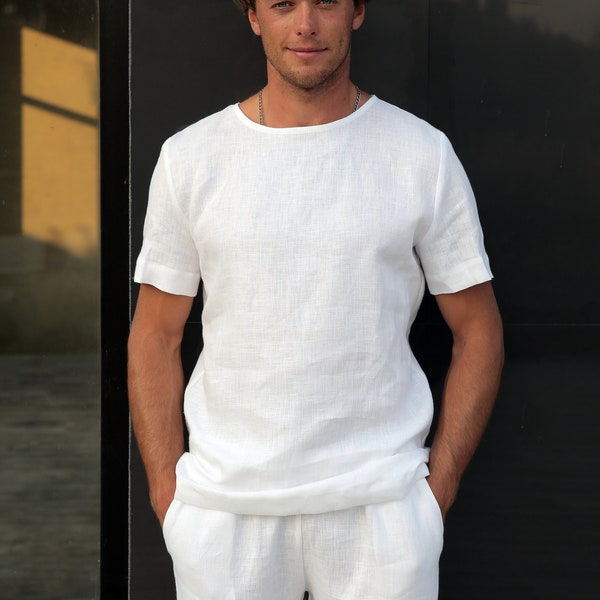 Mens linen t-shirt, Summer t-shirt, white t-shirt, Shirt for men, Basic t-shirt, Mens organic clothes, Stylish t-shirt, Natural shirt