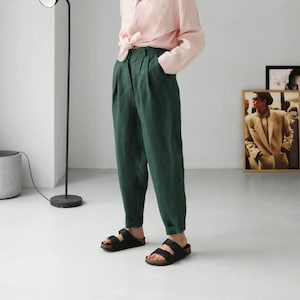 Womens linen pants with pleats, Linen joggers, Women trousers, Loose fit pants, Baggy pants