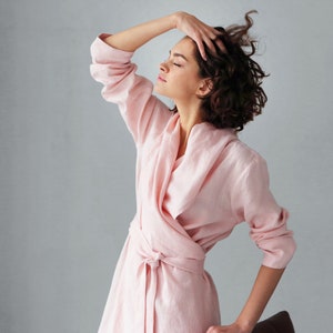 Handmade Linen bathrobe, Linen loungewear, Natural linen robe, Bathrobe Homewear, Latte color bathrobe, Wedding robe, Robe for bridesmaids