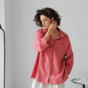 Womens oversized linen shirt, Wide sleeve shirt, Dress shirt, Peach color shirt, Loose linen shirt