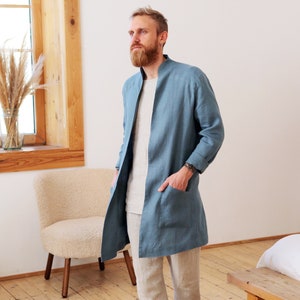 Mens linen trench coat, Linen jacket for man, Stylish flax trench, Wedding jacket, Gift for him, Handmade jacket