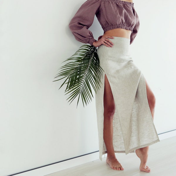 Maxi linen skirt, Long skirt, organic skirt, Summer skirt, Boho Gift for her, Skirt with slits, Linen dress, Handmade linen clothes