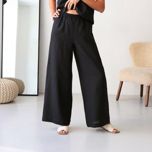 Wide-leg linen pants, Loose linen pants for woman, High-waisted pants