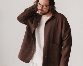 Mens linen bomber jacket, Summer cardigan, Bomber jacket, Brown bomber jacket, Gift for him, Linen jacket, Linen coat