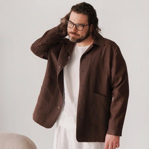 Giubbotto bomber in lino da uomo, Cardigan estivo, Giubbotto bomber, Giubbotto bomber marrone, Regalo per lui, Giacca in lino, Cappotto in lino
