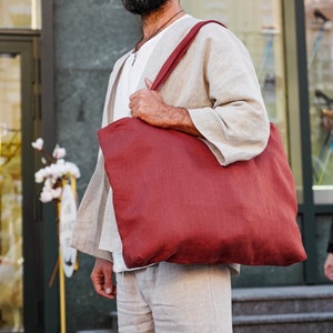 Linen tote bag, Zero waste, Beach bag, Organic linen shopper, Vegan bag zdjęcie 2