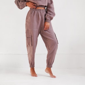 Womens linen pants, Summer pants, Latte pants, Pajama pants for woman, Linen jogger, Linen loungewear, Yoga pants linen