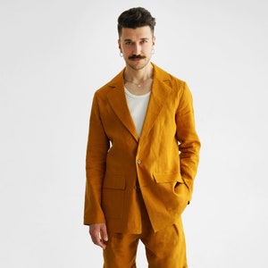 リネンメンズジャケット、メンズフラックスブレザー、メンズサフランカーディガン、リネンカーディガン、メンズジャケット、リネンコート、ウェディングジャケット、彼へのギフト、
