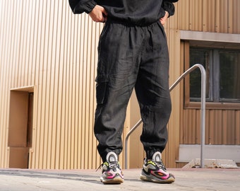 Mens Linen Cargo Pants With Side Pockets, Summer Pants