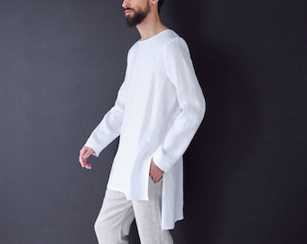 Linen t-shirt for men - Men's tunic - Basic t-shirt - Stylish t-shirt - White t-shirt Gift for him - Men's linen fashion