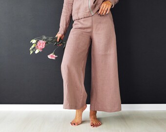 Сulottes linen pants, Summer pants, Linen trousers, Natural flax pants, capri pants, loose linen pants for woman, jogger, wide pants