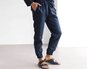 Pantalon en lin pour homme, pantalon d'été, pantalon de détente bleu, pantalon en lin, cadeau pour lui, pantalon bio pour homme, pantalon en lin, pantalon de plage, pantalon de yoga