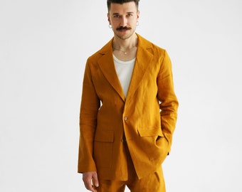 Linen mens jacket, Men's flax Blazer, Saffron cardigan for men, Linen cardigan, Jacket for man, Linen coat, Wedding jacket, Gift for him,