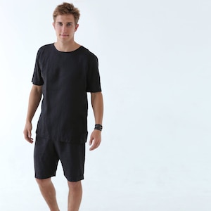 Linen mens costume, Gift for men, Man's kit, Linen set, Linen shorts Linen t-shirt, Black linen set, Shorts for men, Linen pahama set