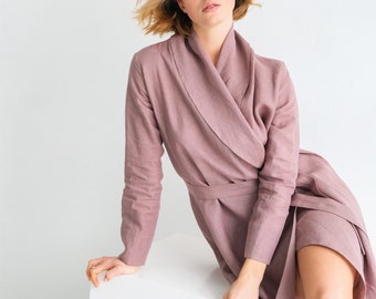 Handmade Linen bathrobe, Linen loungewear, Natural linen robe, Bathrobe Homewear, Latte color bathrobe, Wedding robe, Robe for bridesmaids