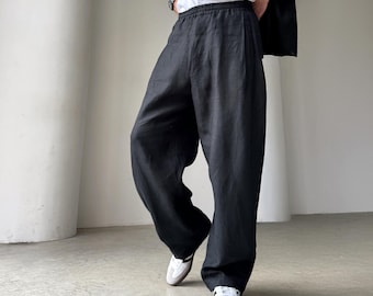 Men’s Wide-Leg Linen Pants SLOE in Black