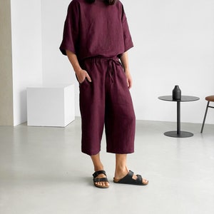 Mens loose linen pants, Cropped pants,  Loose Linen Shorts, Wild leg pants, Linen joggers, Mens trousers, Summer pants, Yoga pants