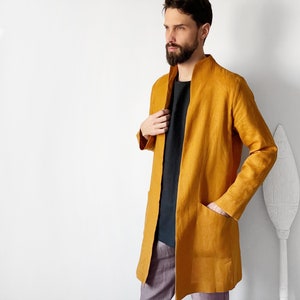 Trench coat men, Linen jacket for man, Stylish linen apparel, Linen cardigan, Wedding jacket, Gift for him, Lux gift, Linen outfit