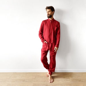 Mens linen jumpsuit, Mens overall, Mens romper, Jumpsuit for men, Red coveralls, Gift for him, Natural Red linen jumpsuit, Linen romper