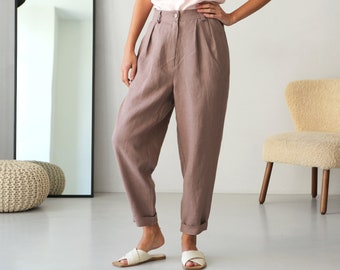 Womens linen pants with pleats, Linen joggers, Women trousers, Loose fit pants, Baggy pants