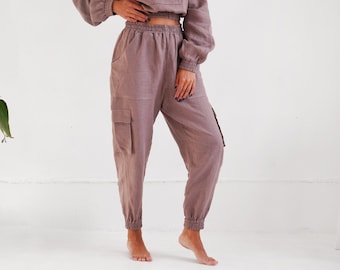 Pantalon en lin pour femme, Pantalon d'été, Pantalon latte, Pantalon de pyjama pour femme, Pantalon de jogging en lin, Vêtements de détente en lin, Pantalon de yoga en lin