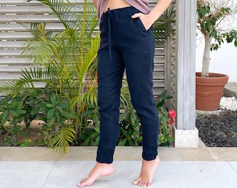 Womens linen pants, Dark blue pants, Summer pants, Womens pants, Pajama pants for woman, Linen jogger, Linen loungewear, Yoga pants linen