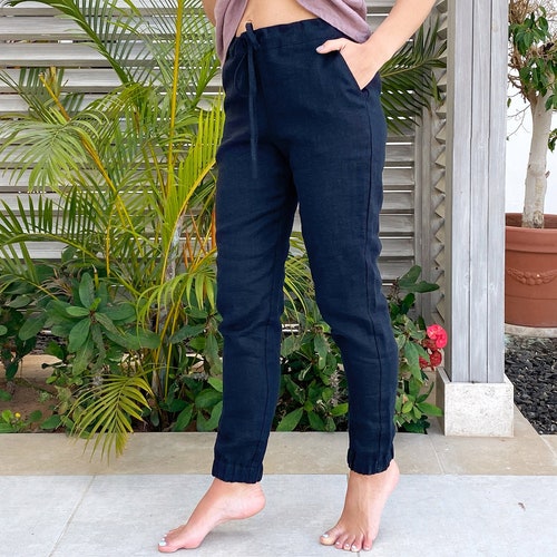Womens Linen Pants Dark Blue Pants 