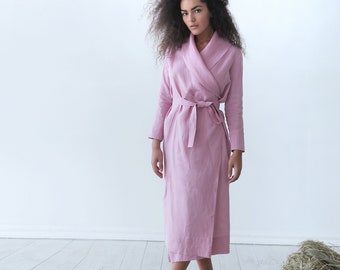 Handmade linen robe - Wedding robes for bridesmaids - linen loungewear - Pink Bathrobe - Organic kimono - Linen cape Linen - Linen cardigan