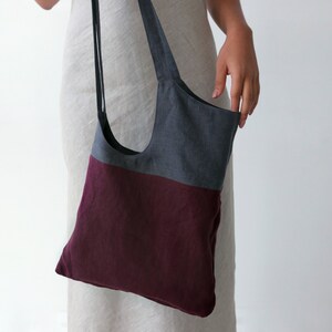 Linen tote bag, Zero waste, Beach bag, Organic linen shopper, Vegan bag, Canvas gray handbags, Linen shopper image 2