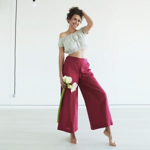 Culottes linen pants, Linen trousers, Natural flax pants, capri pants, loose linen pants for woman, jogger, wide pants, red trousers