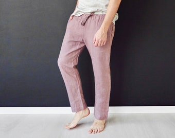 Linen pants for men, Linen trousers, Latte lounge pants, Mans organic pants, Natural Flax trousers, Pajama pants, Spring Summer trousers