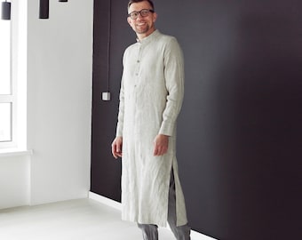 Herren Beige Kaftan, Maxi Hemd, Herren Leinen Tunika, Kleid für Männer, Beiges Hemd, Herren Stil Leinen Kleidung Kaftan Herren, Frühling - Sommer