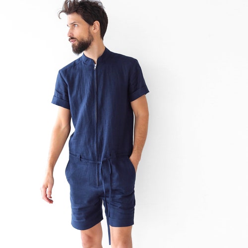 Mens Linen Jumpsuit Mens Overall Mens Romper Jumpsuit for Etsy