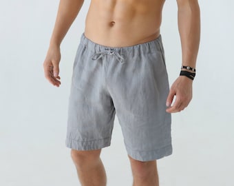 Mens linen shorts, Summer shorts, Shorts for men, Mens organic clothes, Leisurewear, Stylish shorts, Grey shorts, Shorts with pockets