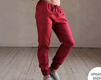 Men's Linen Jogger Pants With Elastic Cuffs MOUNTAIN ASH in Red