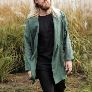 Linen jacket, Green trench, Green cardigan for men, Linen cardigan, Cape Jacket, Linen coat, Wedding jacket, Gift for him, Summer jacket