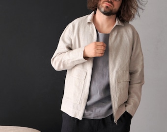 Mens linen bomber jacket, Summer cardigan, Bomber jacket, Terracotta bomber jacket, Gift for him, Linen jacket, Linen coat