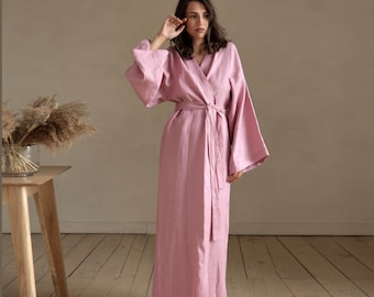 Maxi linen kimono, Wedding robe, Linen loungewear, Long kimono, Natural bathrobe, linen loungewear, Raw Bohemian Cardigan, Sauna robe