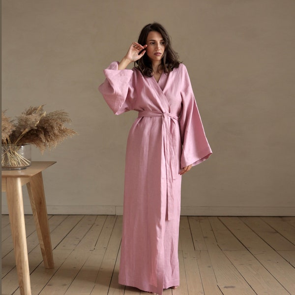 Maxi linen kimono, Wedding robe, Linen loungewear, Long kimono, Natural bathrobe, linen loungewear, Raw Bohemian Cardigan, Sauna robe