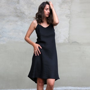 Linen Summer dress, Black dress with straps, Basic linen dress, Lingerie gift for women, Flax dress, Black vocation dress, Beach dress