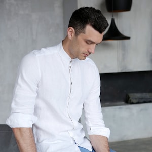 Mens Linen Shirt, Dress Shirt, White Shirt, Wedding Linen Shirt
