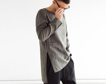 Linen t-shirt for men Men's tunic Basic t-shirt Stylish t-shirt  Dark grey t-shirt Gift for him Men's linen fashion