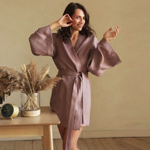 Womens Linen kimono, Linen bathrobe, Linen loungewear, Natural linen robe, Linen dress, Linen cape