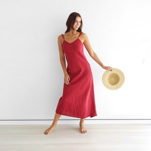 Linen maxi dress, Summer dress, Red color, Dress with wings, Beach linen dress, Basic Nightdress, Sleeveless linen dress, Organic dress