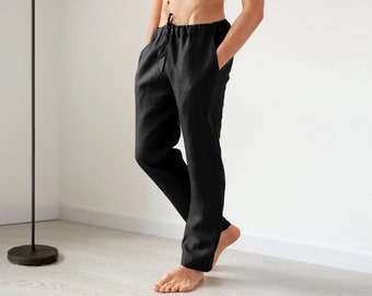 Black linen pants, Lounge pants, Linen pants, Pajama trousers, Pants for men, Flax pants, Linen trouser, Summer outfit, Yoga pants