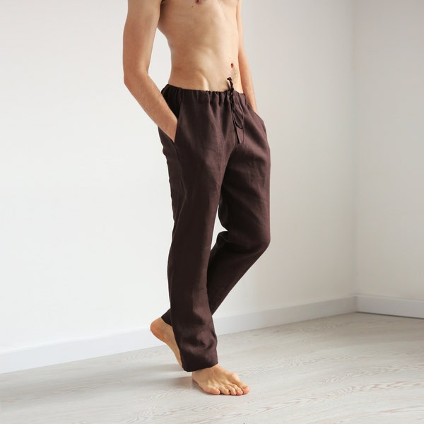 Pantalons en lin pour hommes, pantalons de détente, pantalons en lin, pantalons bio pour homme, pantalons en lin naturel, pantalons de pyjama, pantalons de printemps