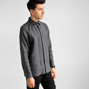 Gray Mens linen shirt, Dress shirt, Gift for him, Linen clothes, Minimal Gray shirt - design shirt, Sustainable fashion