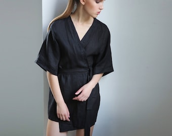 Linen kimono jacket, Gift for her, Natural linen robe, Natural bathrobe, Linen jacket, Gown sleepwear, Bohemian cardigan, Sexy kimono