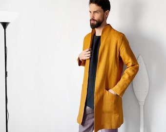 Trench coat men, Linen jacket for man, Stylish linen apparel, Linen cardigan, Wedding jacket, Gift for him, Lux gift, Linen outfit
